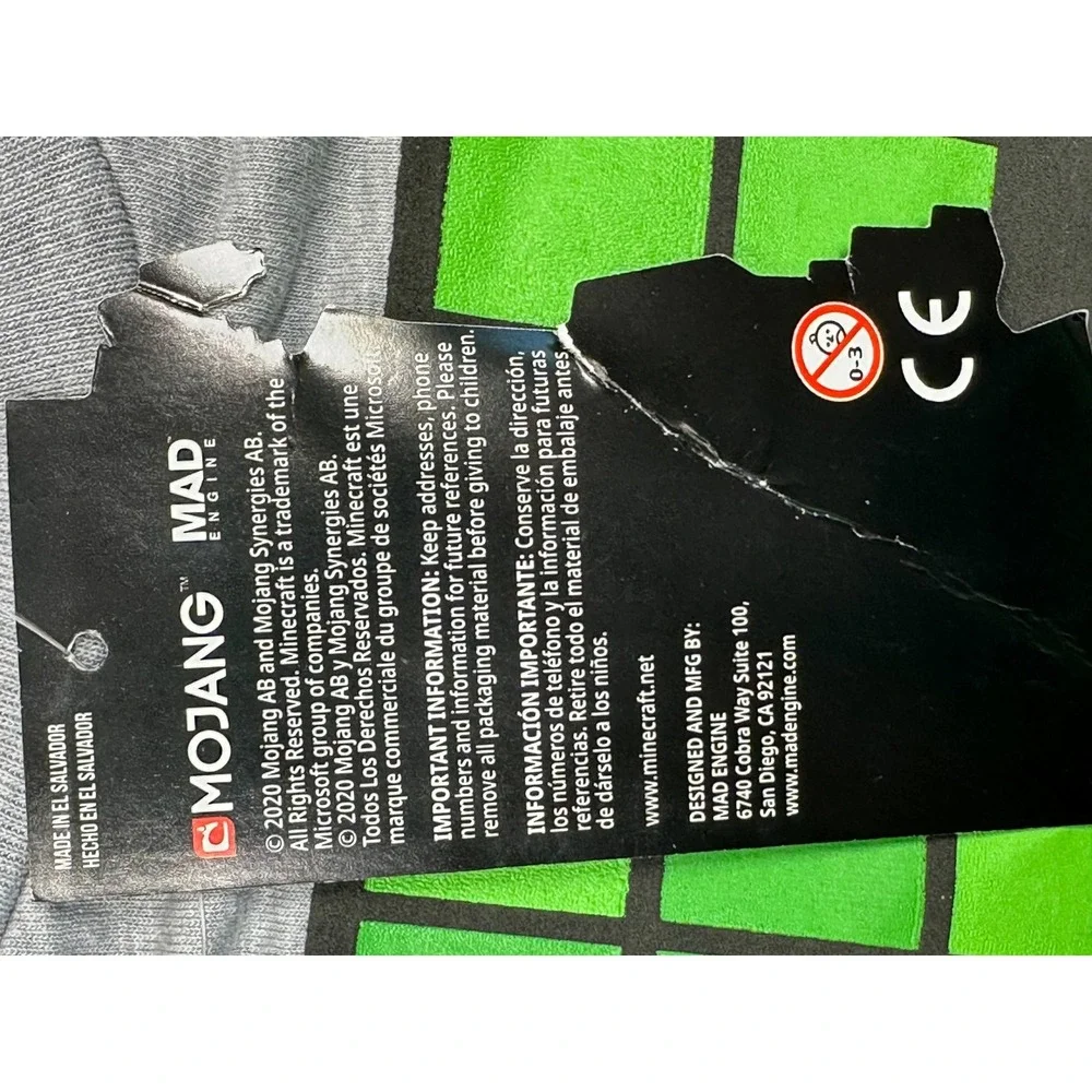 Minecraft Boys XL 18/20‎ Gray Long Sleeve Creeper Graphic Tee Shirt Mojang NWT